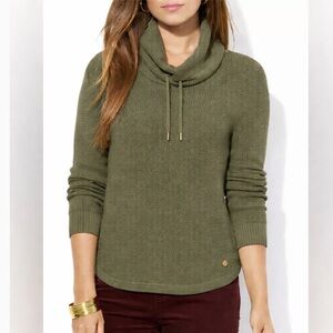 Ralph Lauren Green Waffle-Knit Cowl Neck Sweater